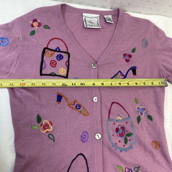 Michael Simon Lite Cardigan Embroidered Heels Purses Floral Silk Blend Size S - Picture 8 of 12